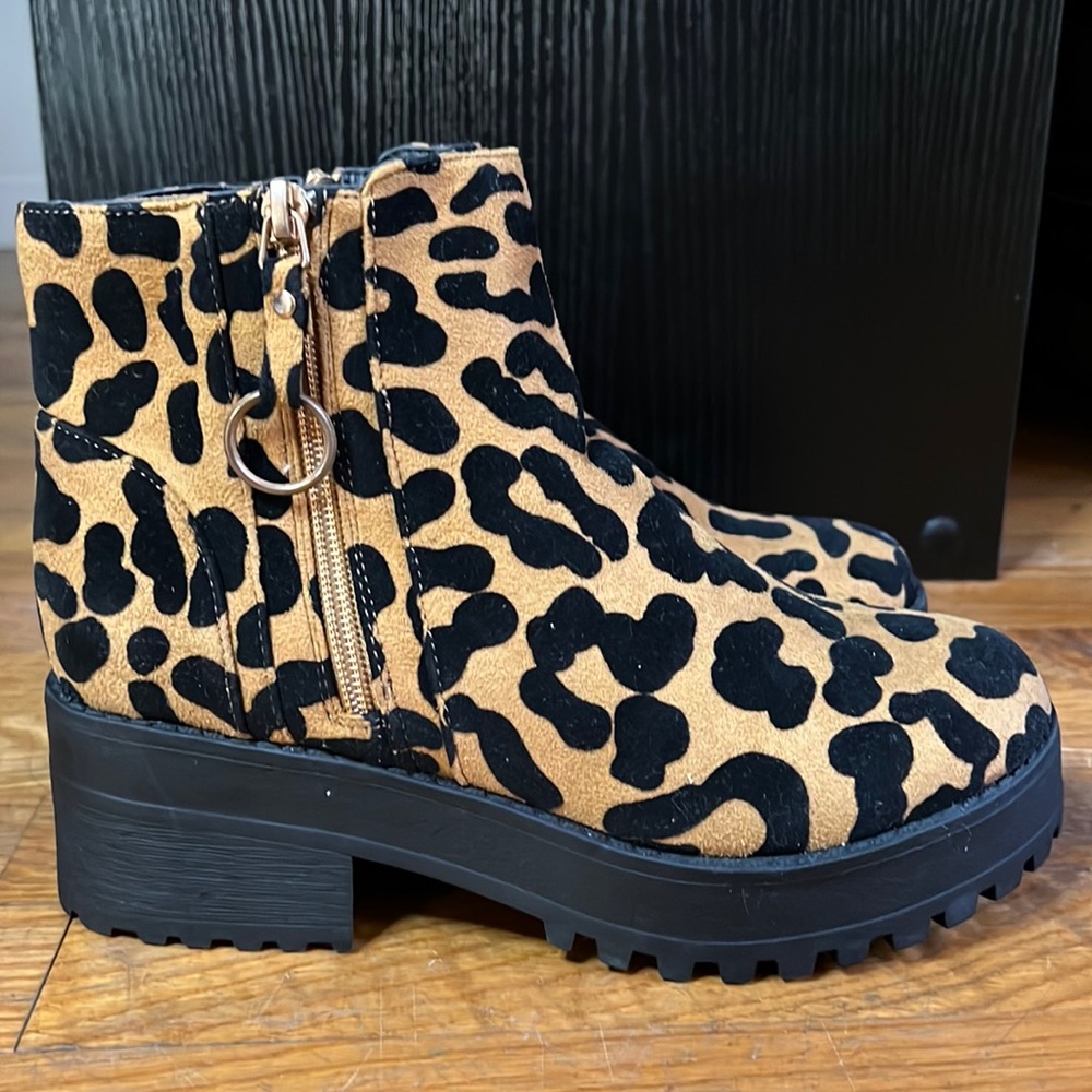 Brand new Qupid heeled animal print boots.